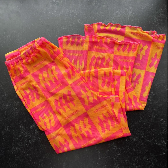 Inamorata Pink Saffron Check Coverup Set in Size M - Picture 5 of 7